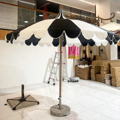 Black & White Pagoda Fiber Center Pole Pagoda Umbrella