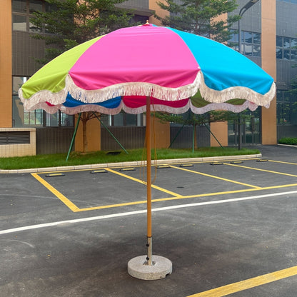 Half Round Tassel Center Pillar Umbrella Outdoor Garden Decor Parasol