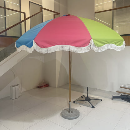 Half Round Tassel Center Pillar Umbrella Outdoor Garden Decor Parasol