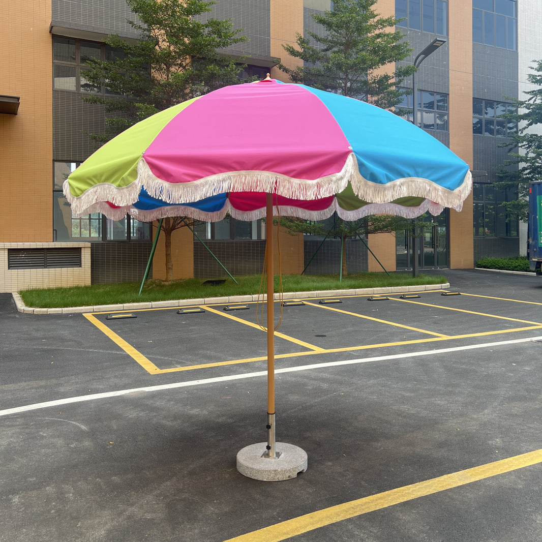 Half Round Tassel Center Pillar Umbrella Outdoor Garden Decor Parasol