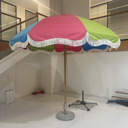 Half Round Tassel Center Pillar Umbrella Outdoor Garden Decor Parasol