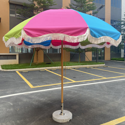 Half Round Tassel Center Pillar Umbrella Outdoor Garden Decor Parasol