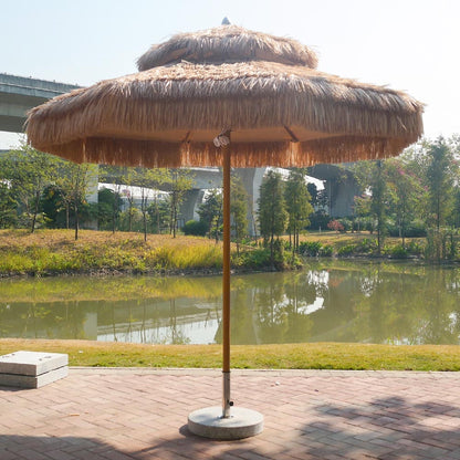 Double-pitched thatch central pillar umbrella