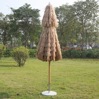 Double-pitched thatch central pillar umbrella