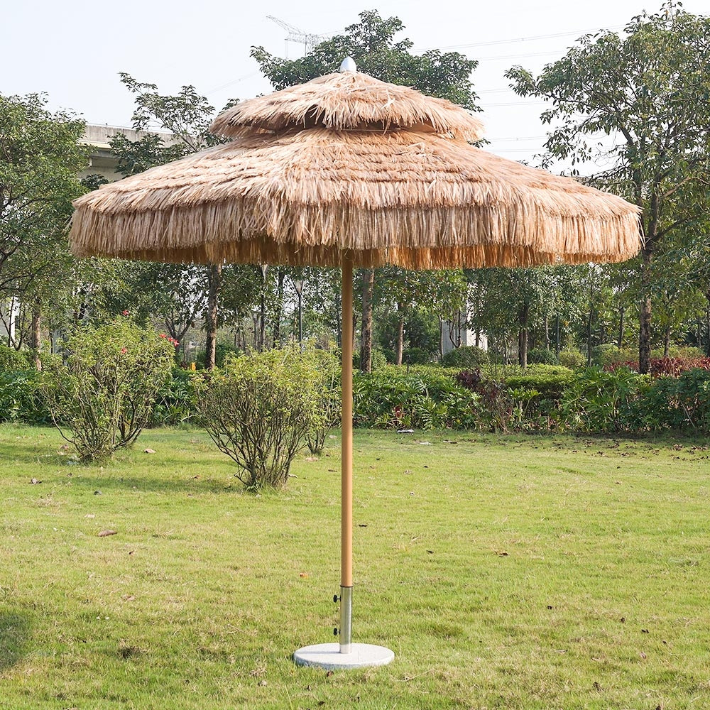 Double-pitched thatch central pillar umbrella