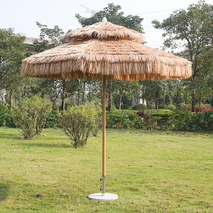 Double-pitched thatch central pillar umbrella