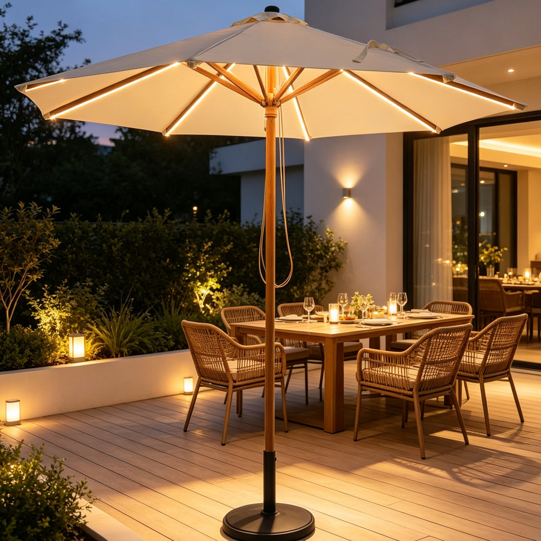 Outdoor Center Pillar Umbrella With LED Light