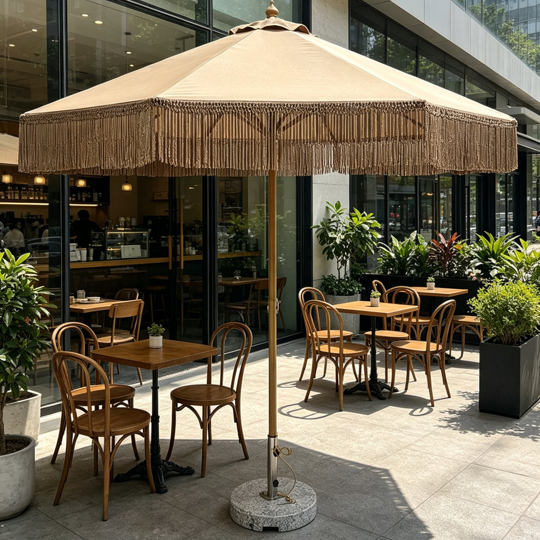 Decorative Tassel Edge Center Pole Garden Umbrella