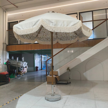 Hand Crank Elegant Fringe Tassel Center Pillar Umbrella