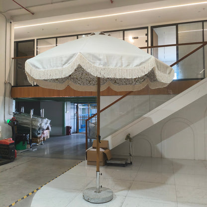 Hand Crank Elegant Fringe Tassel Center Pillar Umbrella