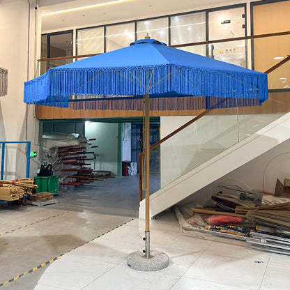 Decorative Tassel Edge Center Pole Garden Umbrella