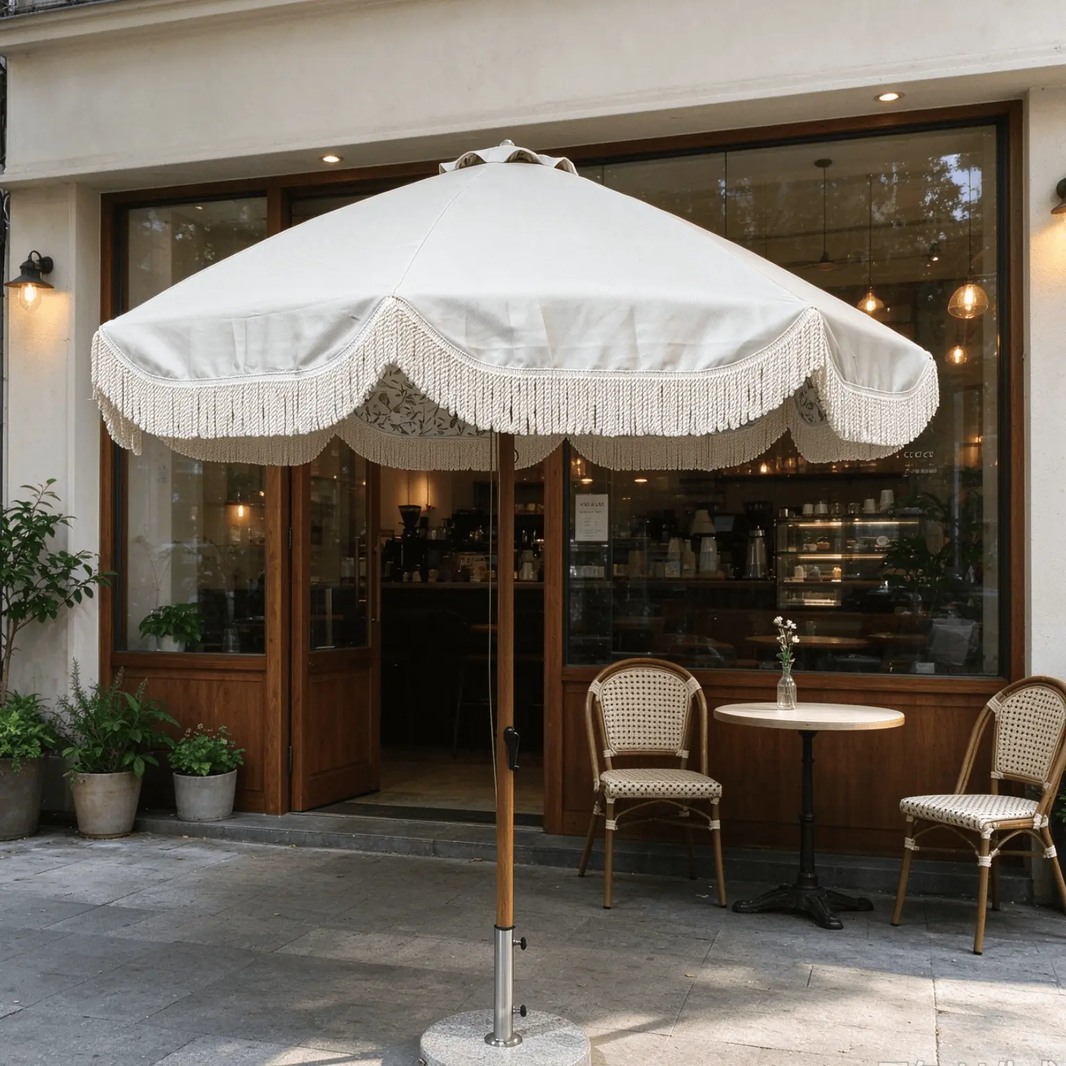 Hand Crank Elegant Fringe Tassel Center Pillar Umbrella
