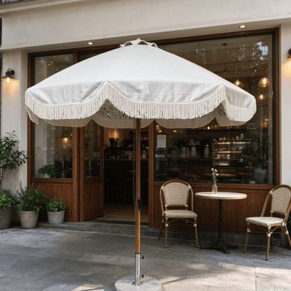 Hand Crank Elegant Fringe Tassel Center Pillar Umbrella