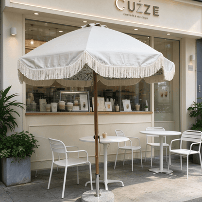 Hand Crank Elegant Fringe Tassel Center Pillar Umbrella