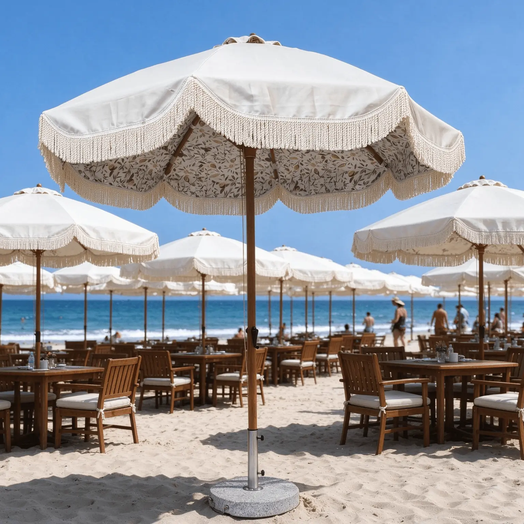 Hand Crank Elegant Fringe Tassel Center Pillar Umbrella