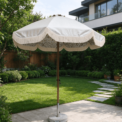 Hand Crank Elegant Fringe Tassel Center Pillar Umbrella