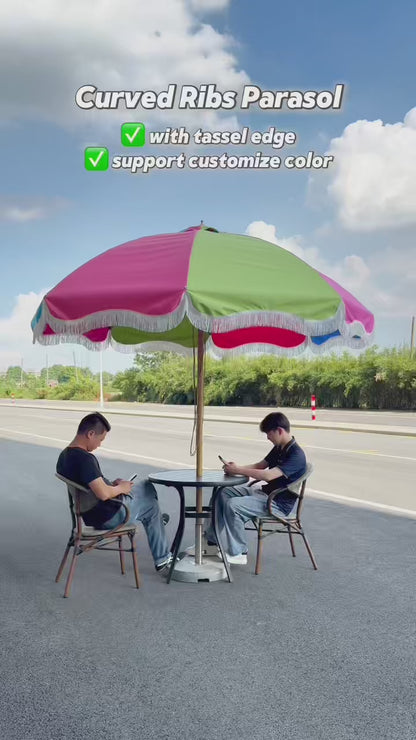 Half Round Tassel Center Pillar Umbrella Outdoor Garden Decor Parasol